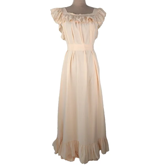 DOEN Sycamore Ruffled Silk Tiered Maxi Dress Size Small Sunlit Coral Peasant - Picture 3 of 13